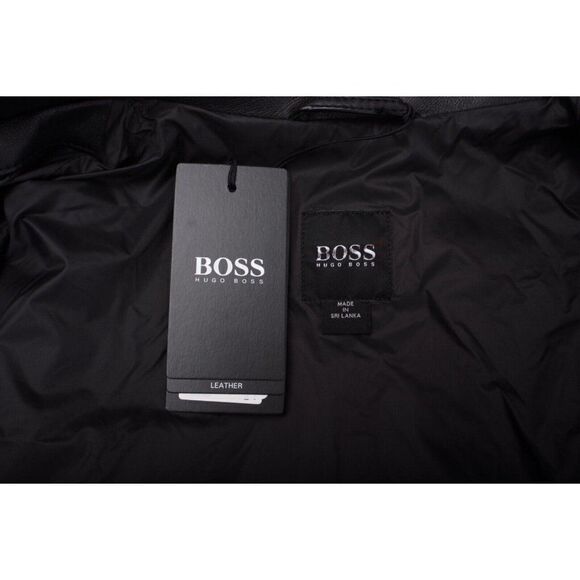 Hugo Boss Mens Black Leather Nardi Biker Jacket Coat Regular Fit US 38R NWT - Picture 7 of 8